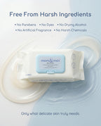 mom&moi Premium Bamboo Baby Wipes free from parabens, dyes, drying alcohol, artificial fragrance and harsh chemicals