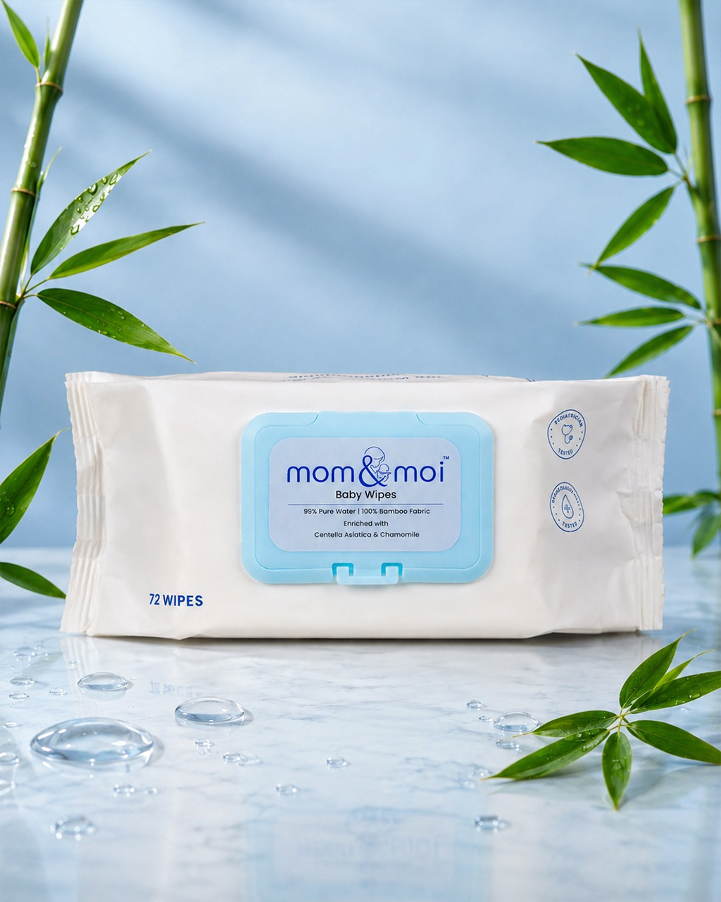 mom&moi Premium Bamboo Baby Wipes with 99% Purified Water and 100% Bamboo Fabric for Newborn & Sensitive Skin
